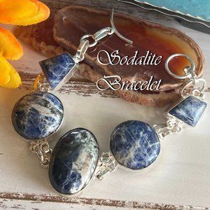 Sodalite Bracelet Natural Gemstone 925 Silver Handmade Ethnic